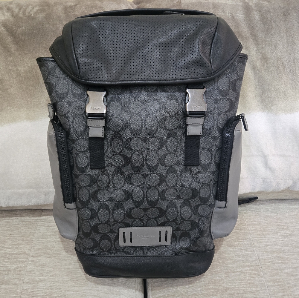 Coach Black and Gray Signature Canvas Backpack